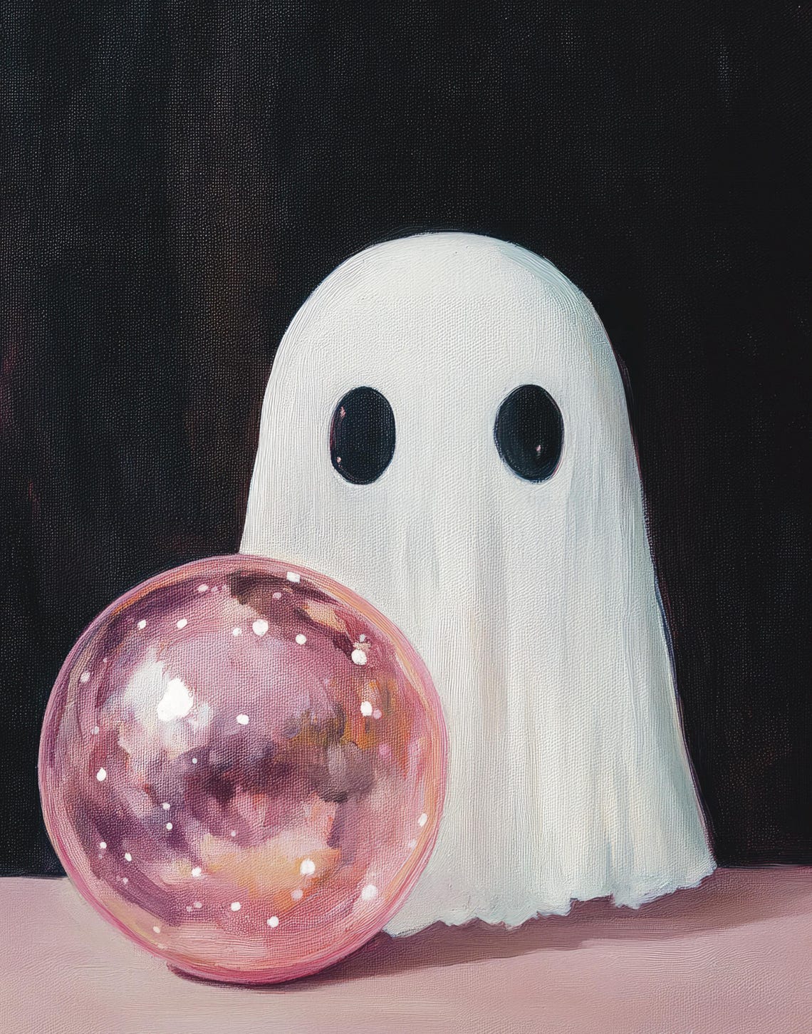 Cute Ghost Behind A Glowing Pink Crystal Ball On Black Poster - Image 6