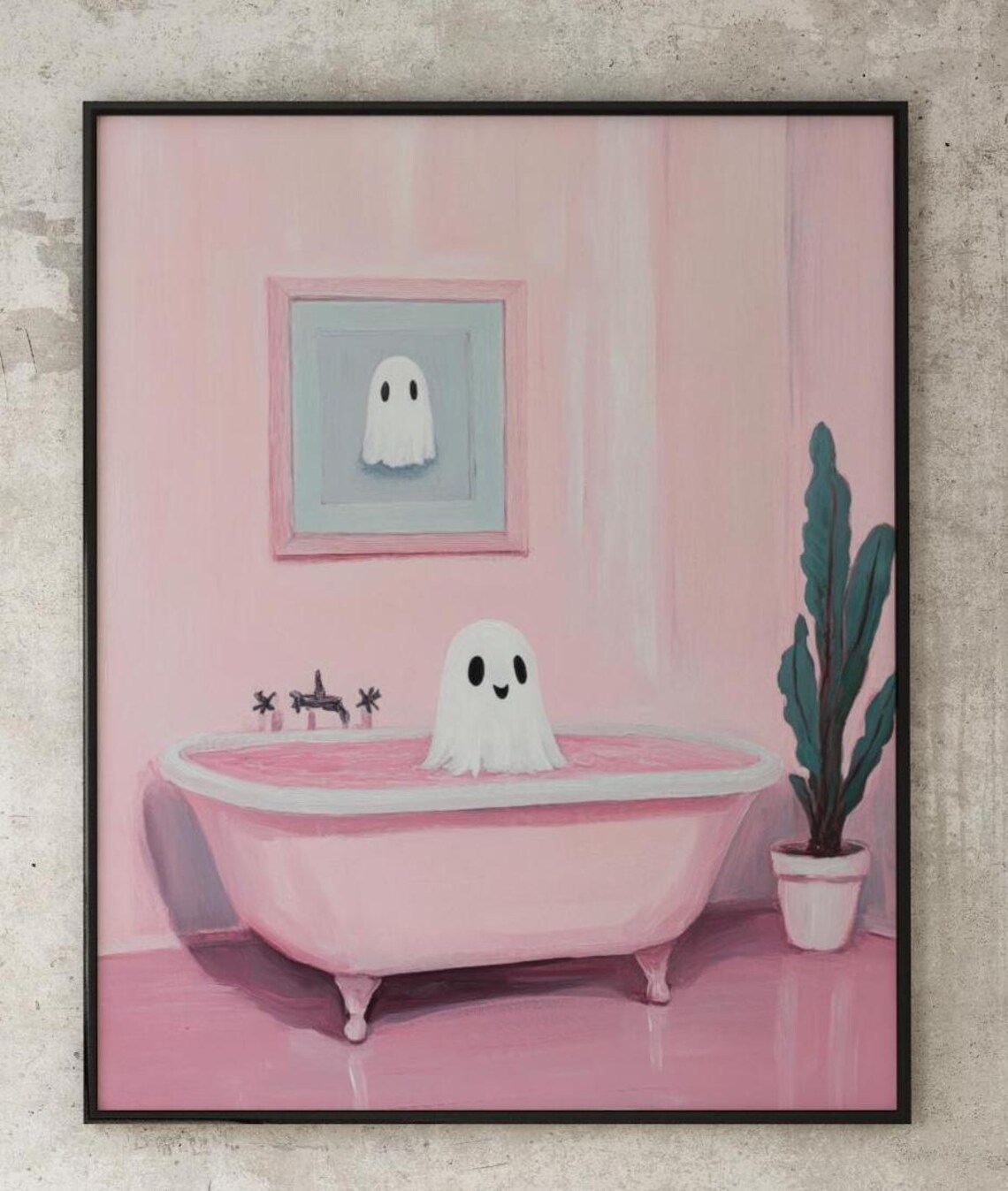 Cute Ghost In Bath Pink Halloween Art Print - Image 3