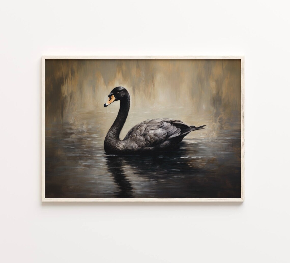 Vintage Black Swan Art Print, Farmhouse Rustic Decor - Image 2