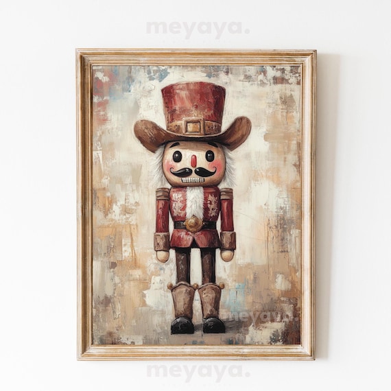 Cowboy Nutcracker Art Print, Texas Holiday Decor