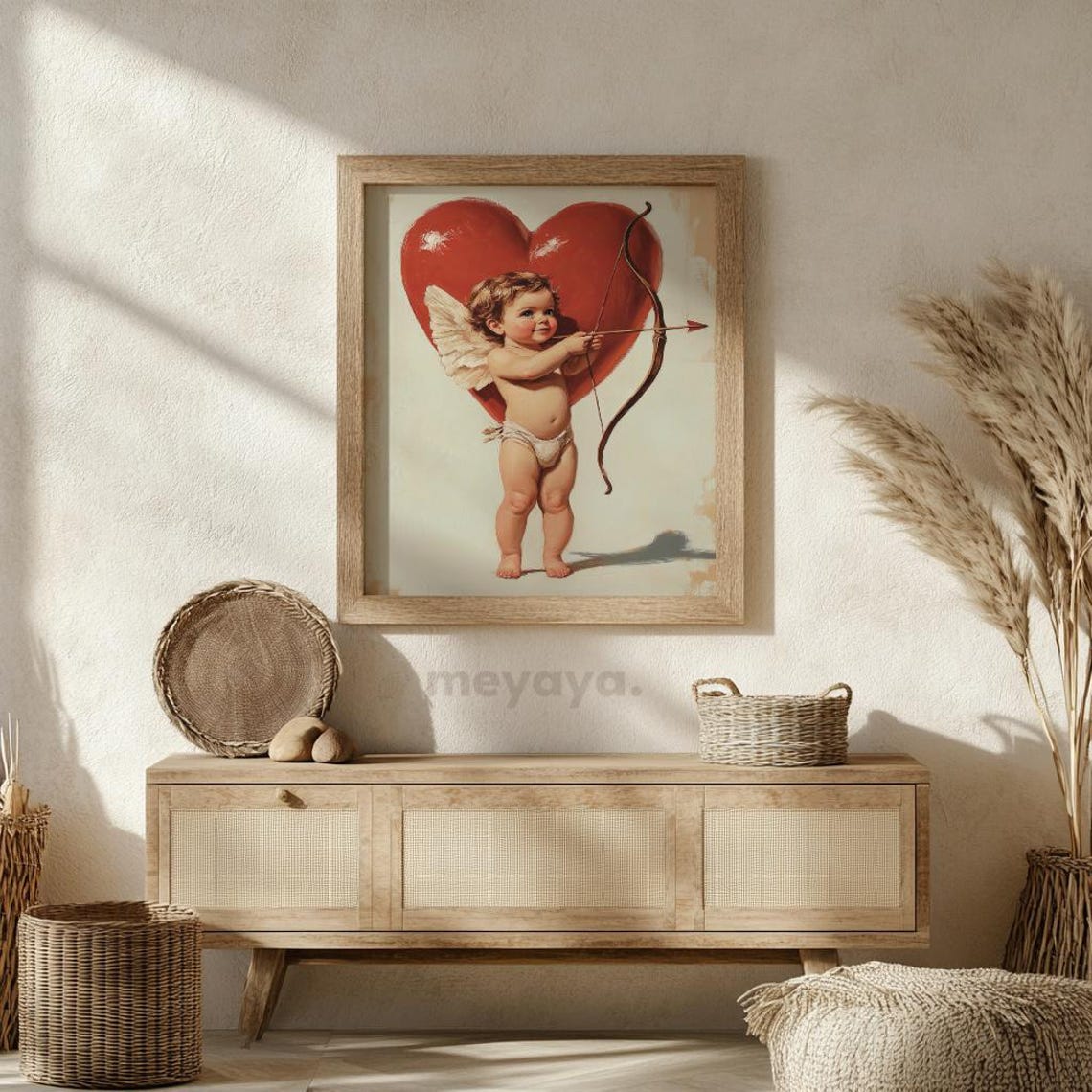 Cupid Baby Archer Red Heart Vintage Romantic Painting Wall Print - Image 3