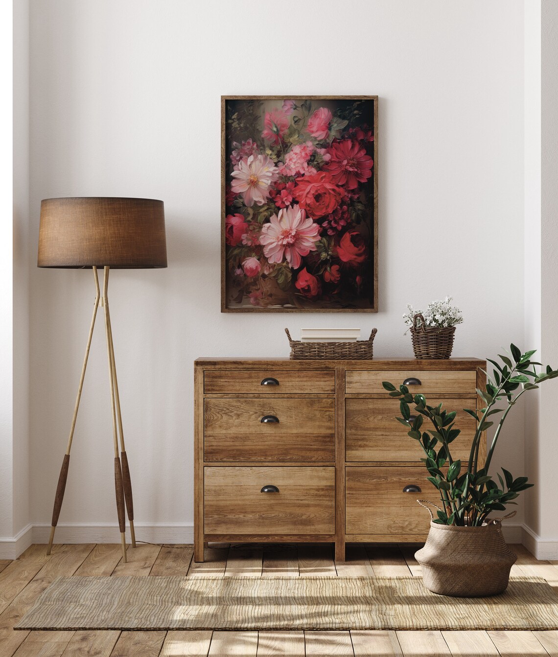 Moody Dark Botanical Roses Pink Red Floral Oil Painting Poster - Image 5