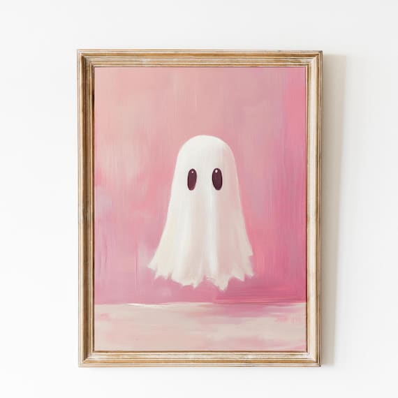 Cute Floating Ghost On A Solid Pink Background Minimalist Poster