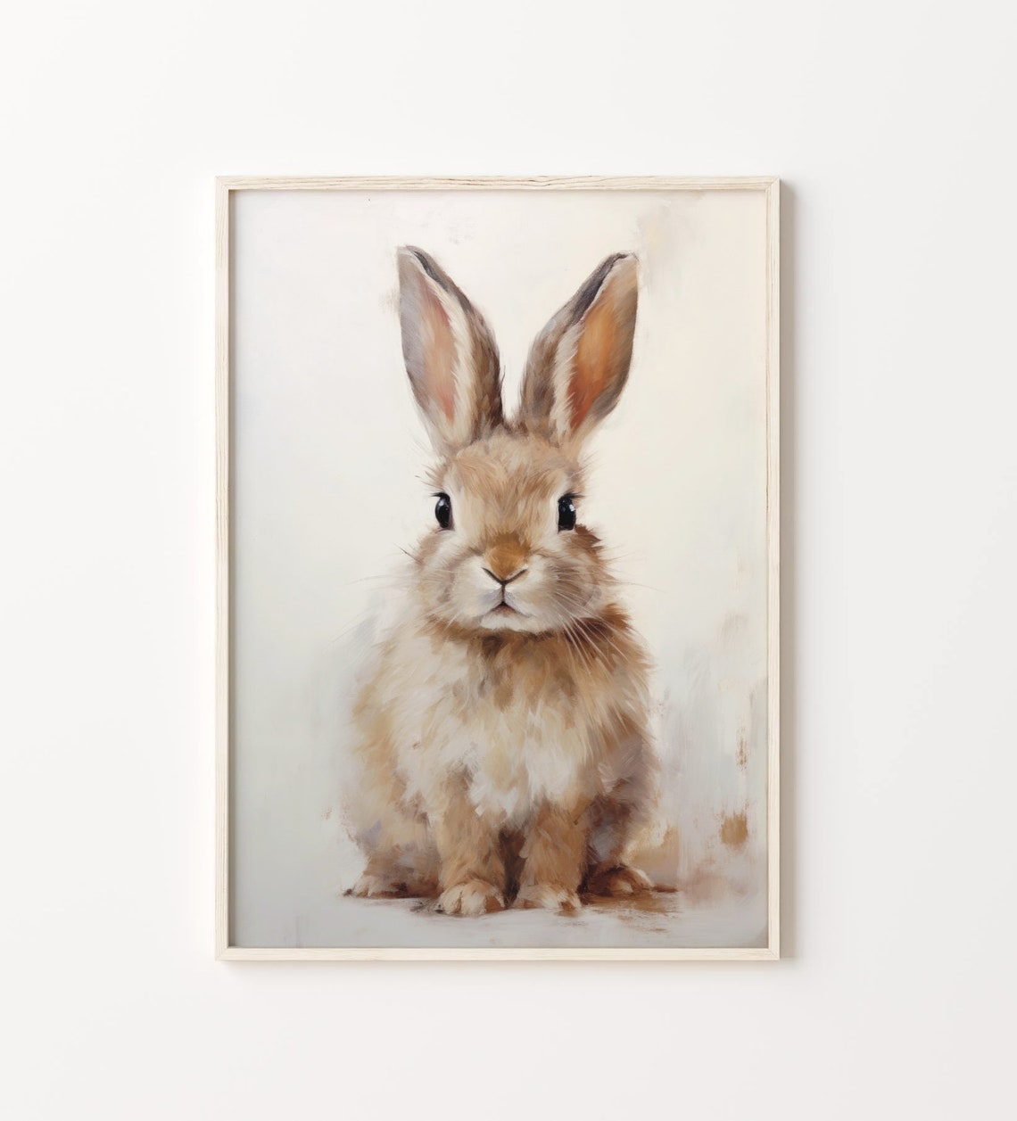 Cute Baby Bunny Portrait Watercolor On Cream Background Nursery Poster - Image 4