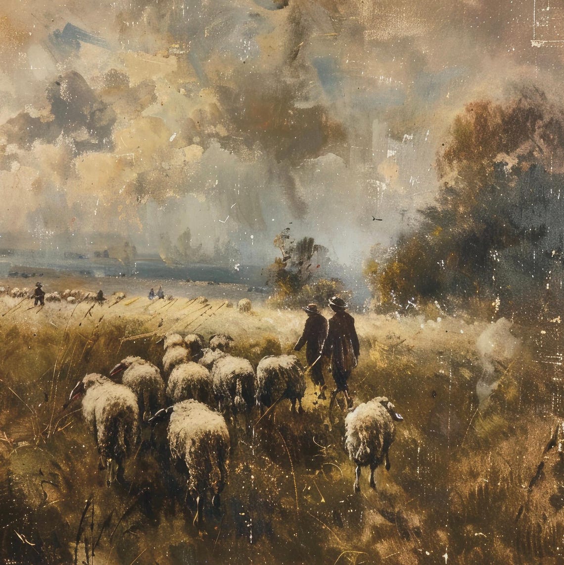 Sheep Flock Golden Pasture Vintage Shepherd Countryside Farm Poster - Image 6