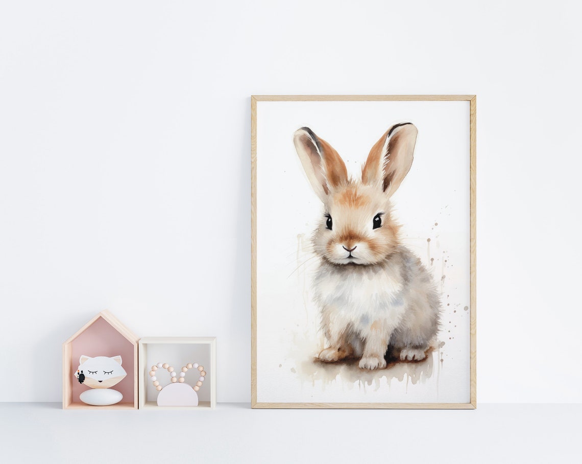 Baby Bunny Watercolor On White Background Nursery Bunny Poster - Image 6