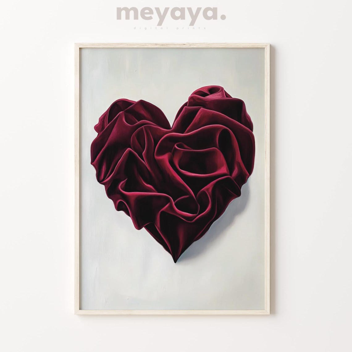 Burgundy Velvet Rose Heart Sculptural Romantic Valentines Print - Image 3