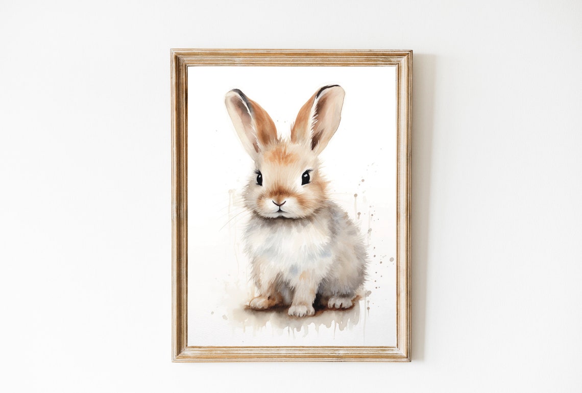 Baby Bunny Watercolor On White Background Nursery Bunny Poster