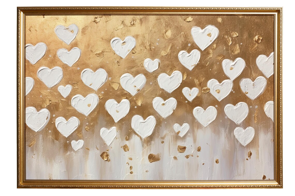 White Hearts Gold Bronze Background Elegant Valentine Art Poster - Image 5