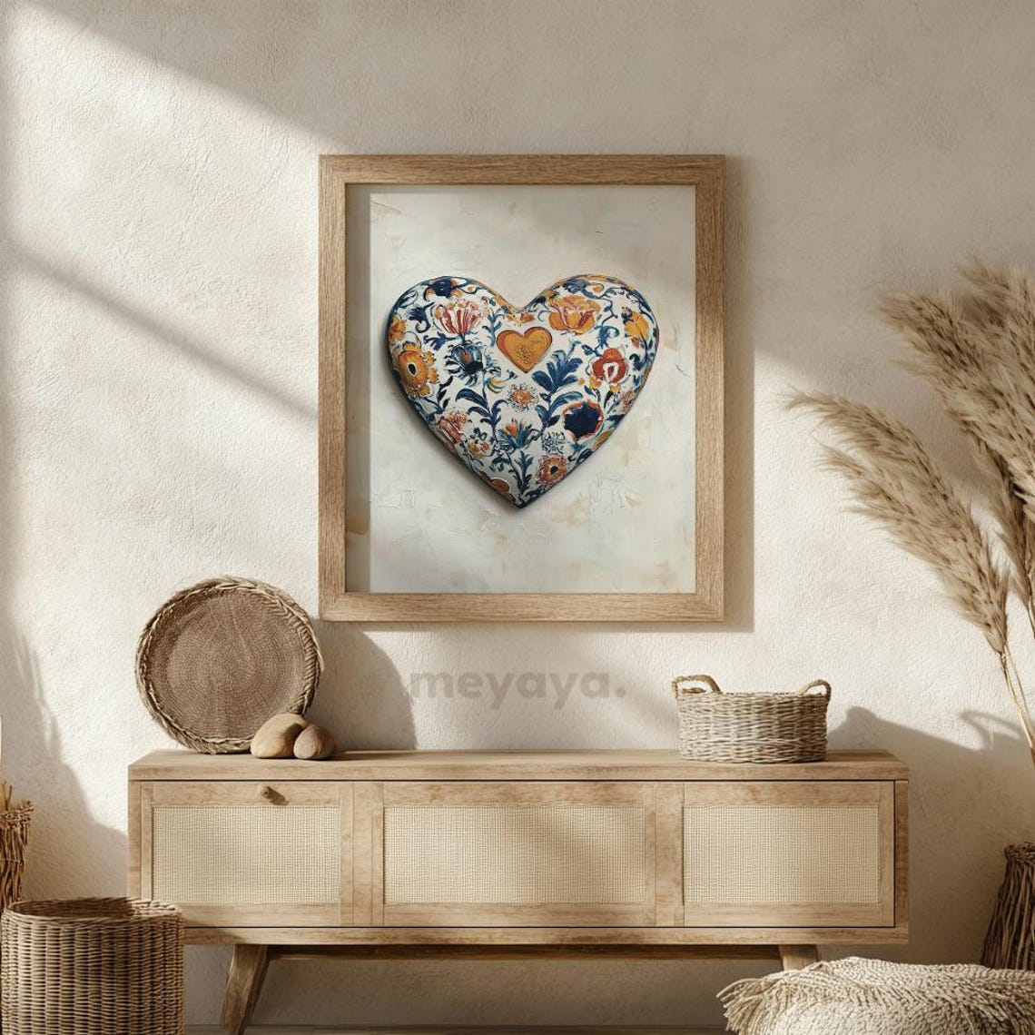 Mexican Floral Pottery Heart Folk Art Vintage Romantic Wall Print - Image 3