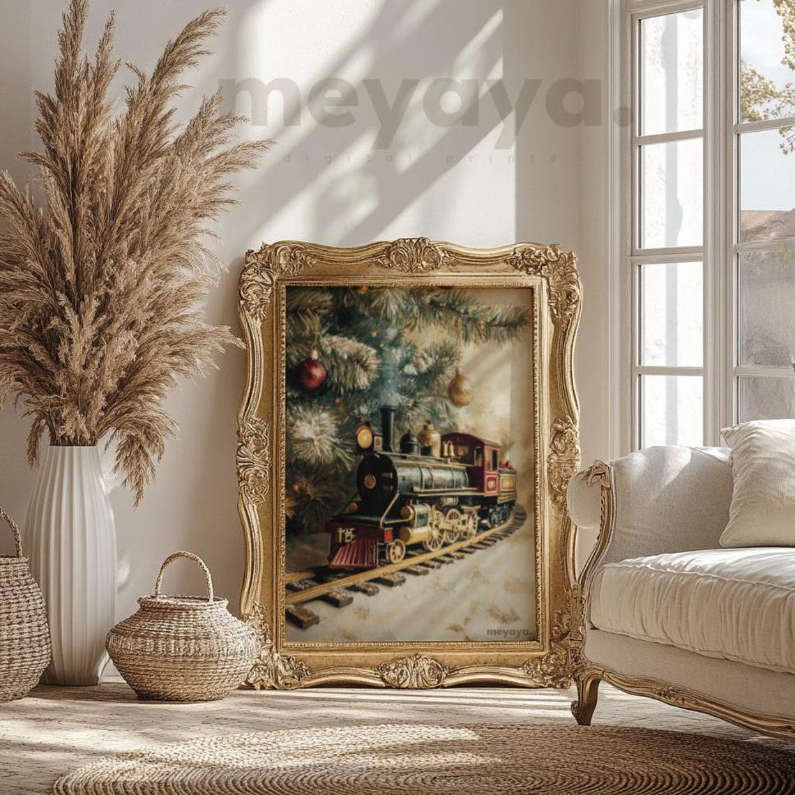 Vintage Steam Train Christmas Tree Snowy Holiday Season Art Poster - Image 2