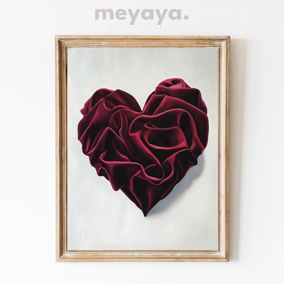 Burgundy Velvet Rose Heart Sculptural Romantic Valentines Print