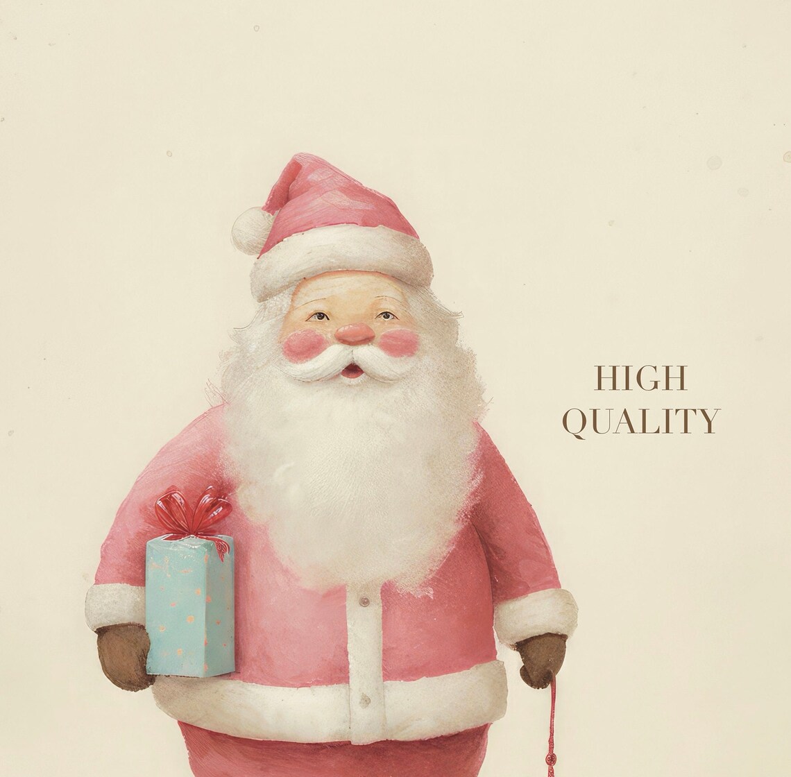 Adorable Pink Santa Claus Holding Gift Pastel Christmas Nursery Poster - Image 6