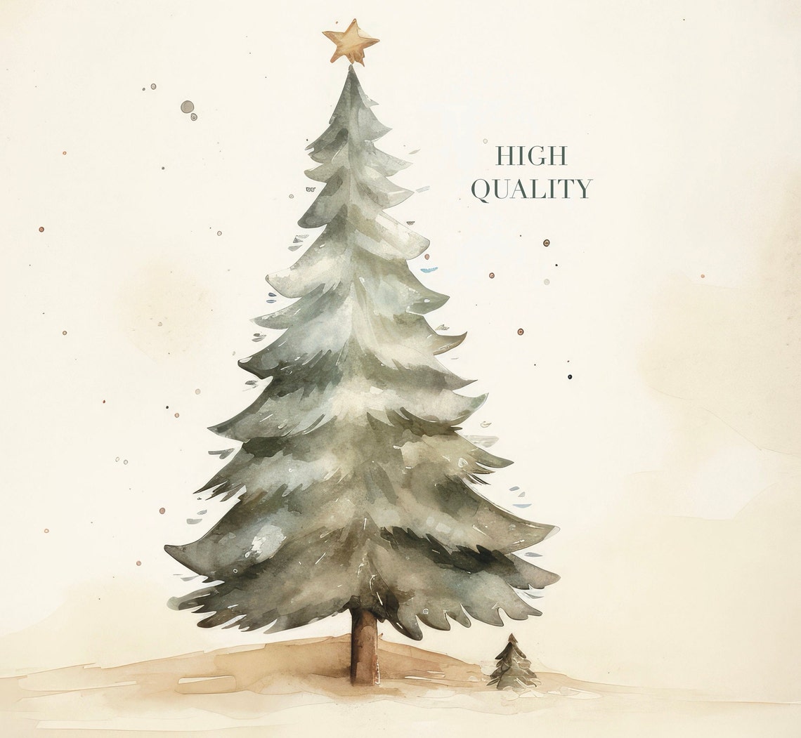 Simple Minimalist Watercolor Christmas Tree With Star Nursery Poster - Image 6