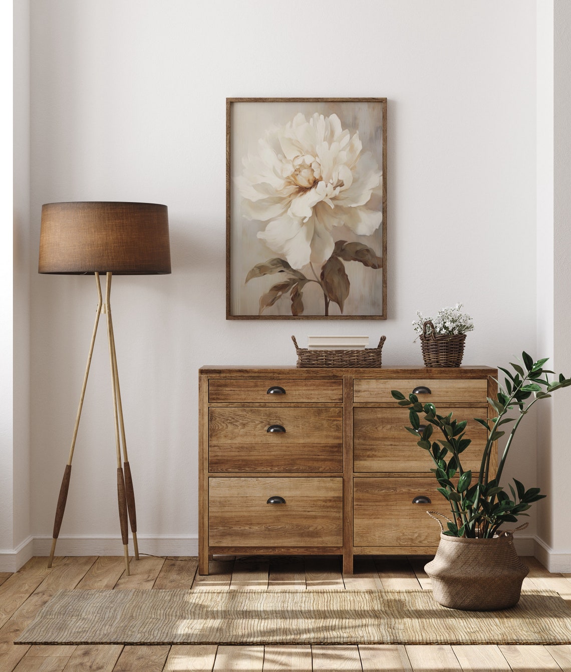 White Peony Flower Bloom On A Soft Neutral Background Poster - Image 5