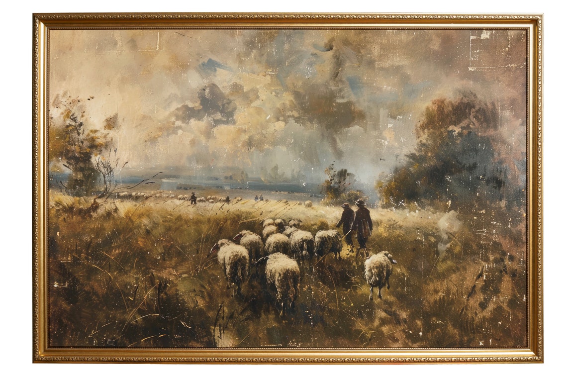 Sheep Flock Golden Pasture Vintage Shepherd Countryside Farm Poster - Image 4