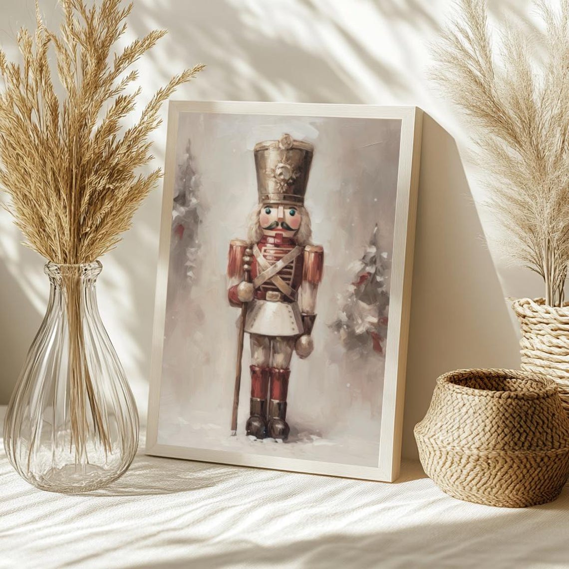 Nutcracker Oil Painting Gold Hat Staff Snowy Christmas Vintage Poster - Image 6