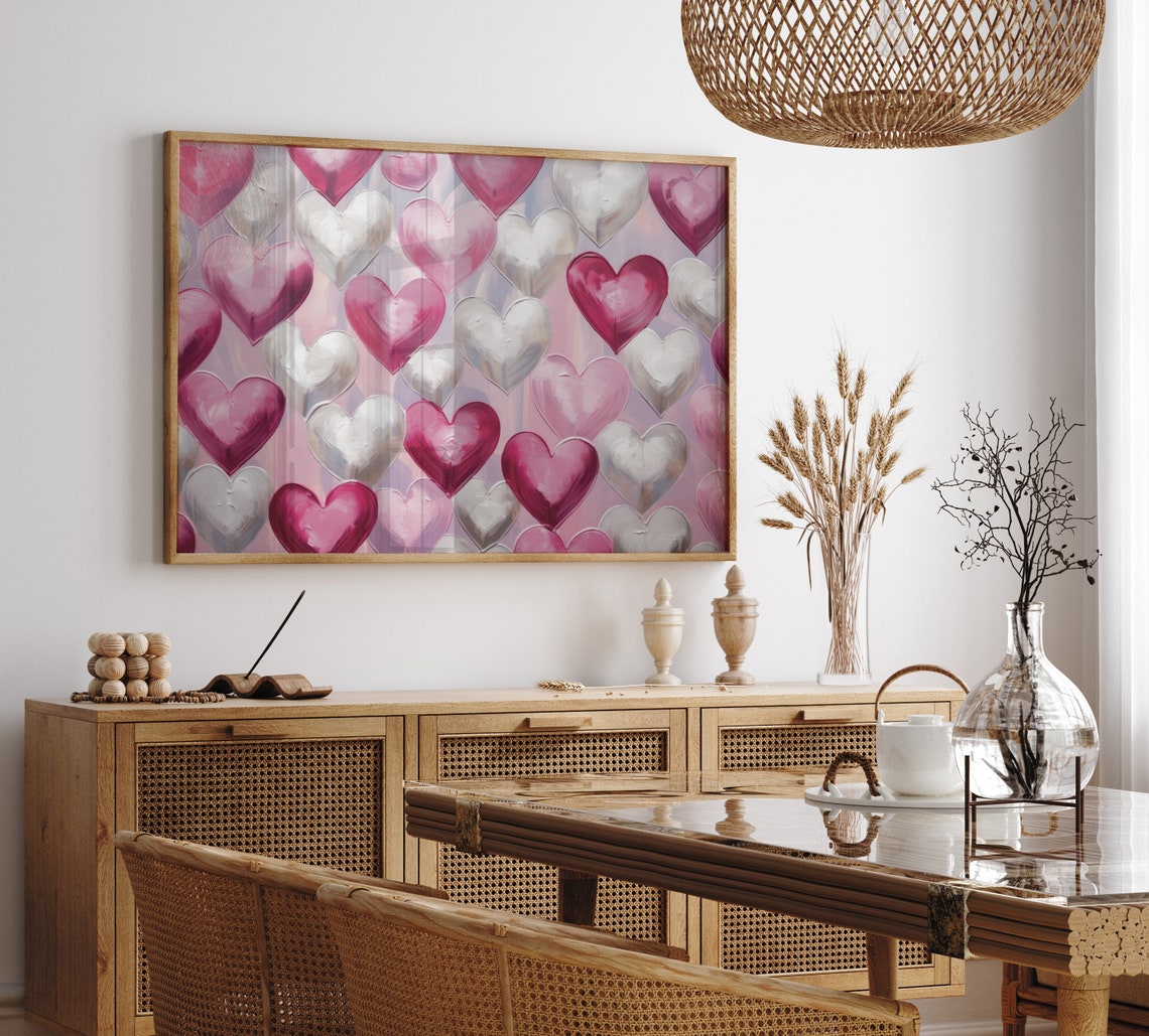 Metallic Pink Silver Impasto Hearts Shimmering Valentine Poster - Image 6