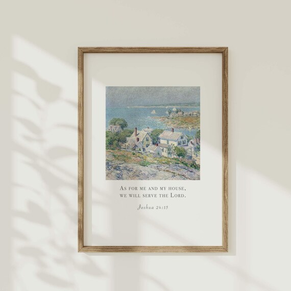 Joshua 24:15 As For Me and My House Coastal Village Impressionist Poster