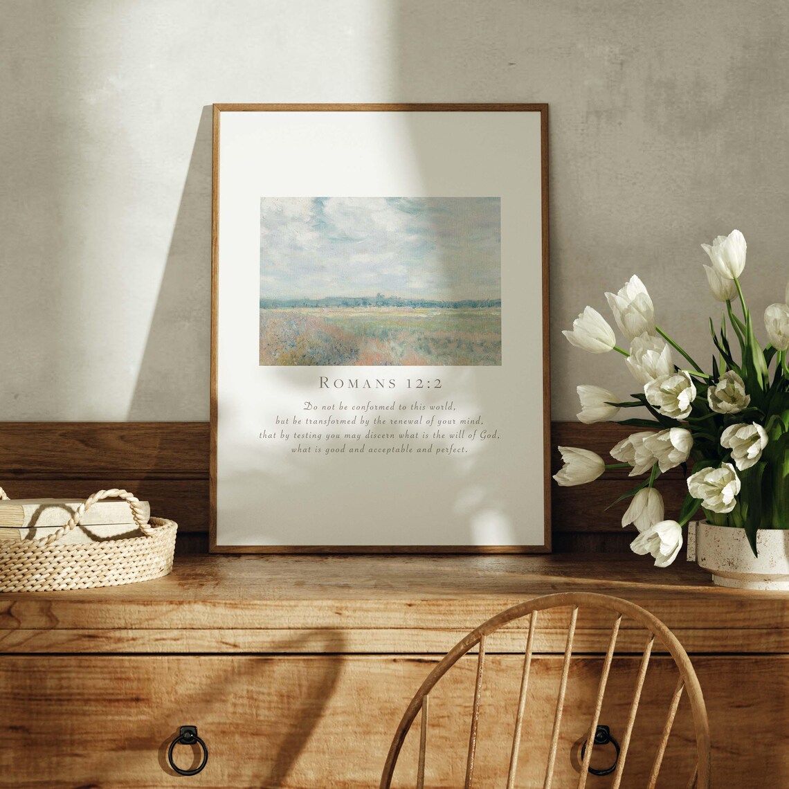 Romans 12:2 Renewal of Your Mind Cloudy Meadow Impressionist Scripture Poster - Image 5