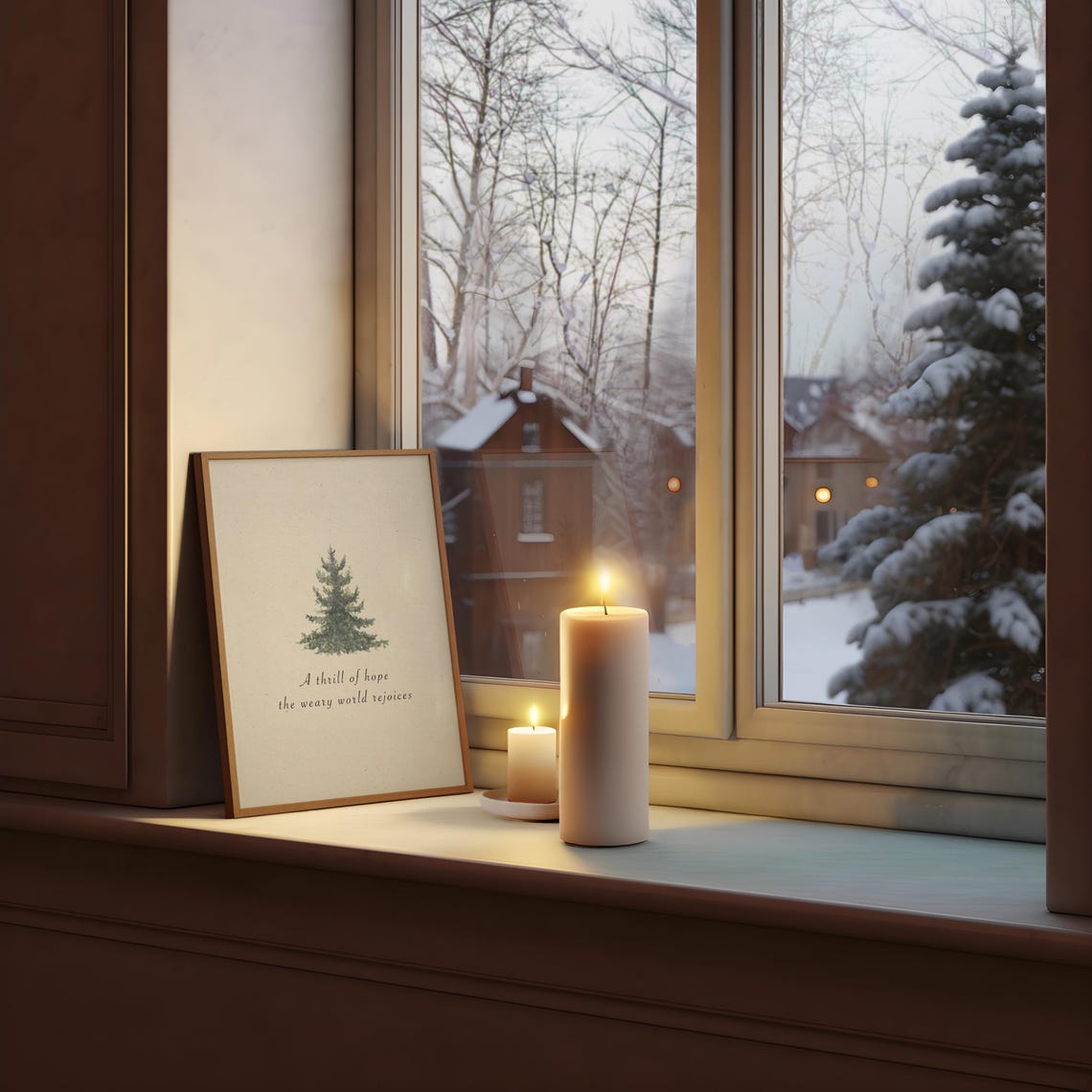 A Thrill Of Hope Evergreen Watercolor Christmas Quote Holiday Poster - Image 4