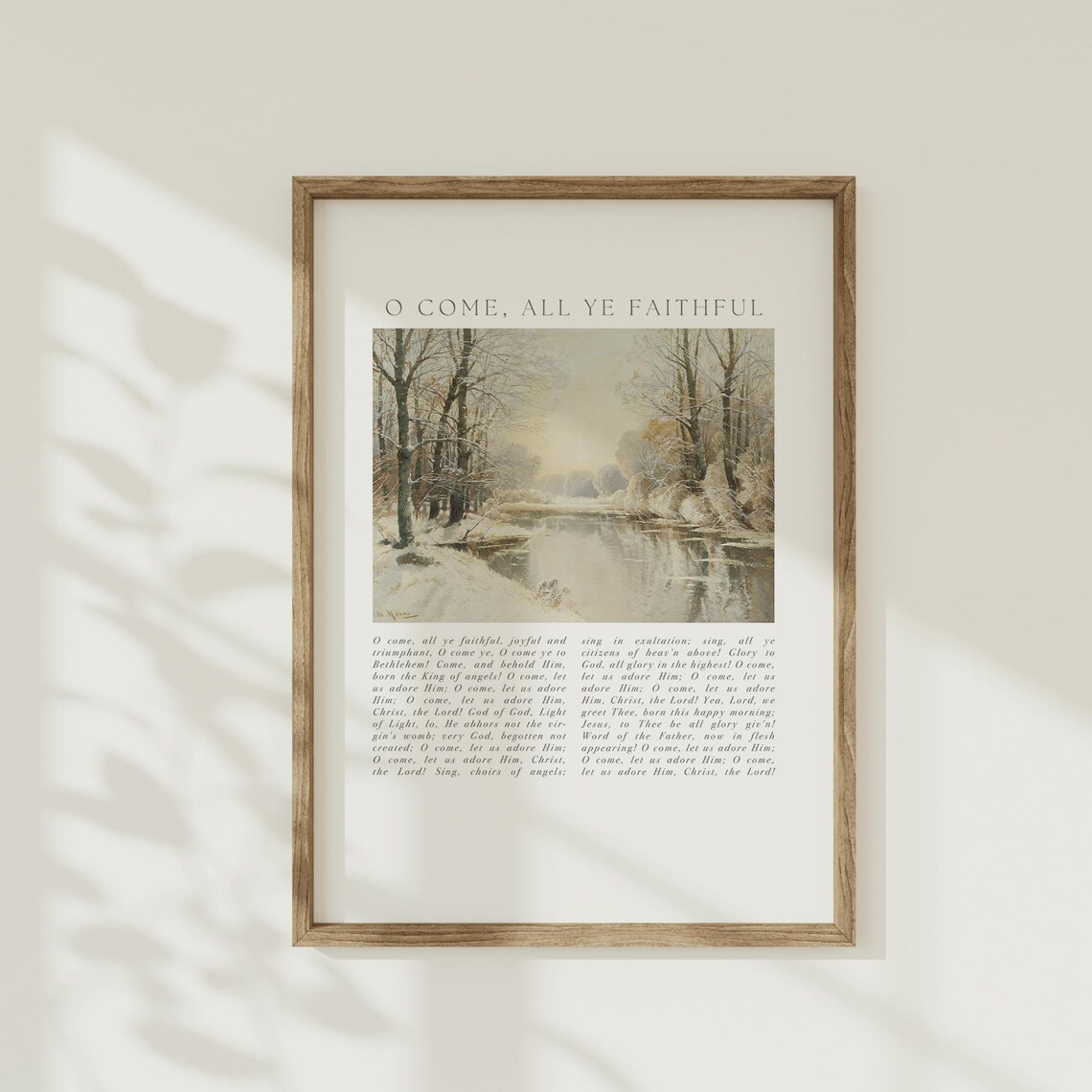 O Come All Ye Faithful Christmas Hymn Vintage Snowy Forest Poster