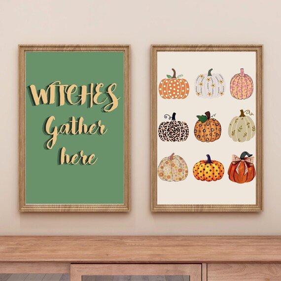 Halloween Wall Art Prints Witches Gather Here Pumpkin Designs