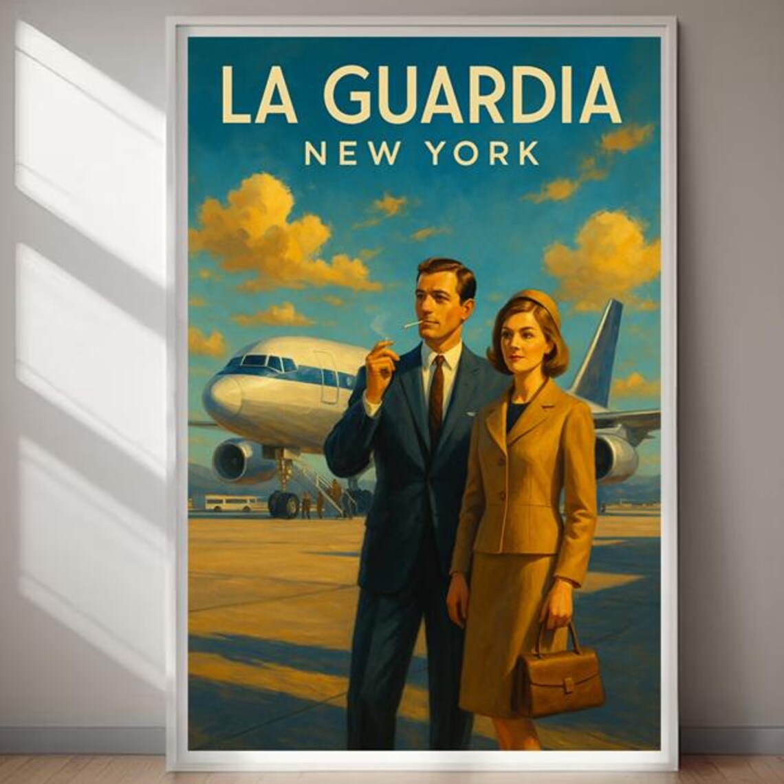 La Guardia New York Golden Age Air Travel Vintage Style Poster
