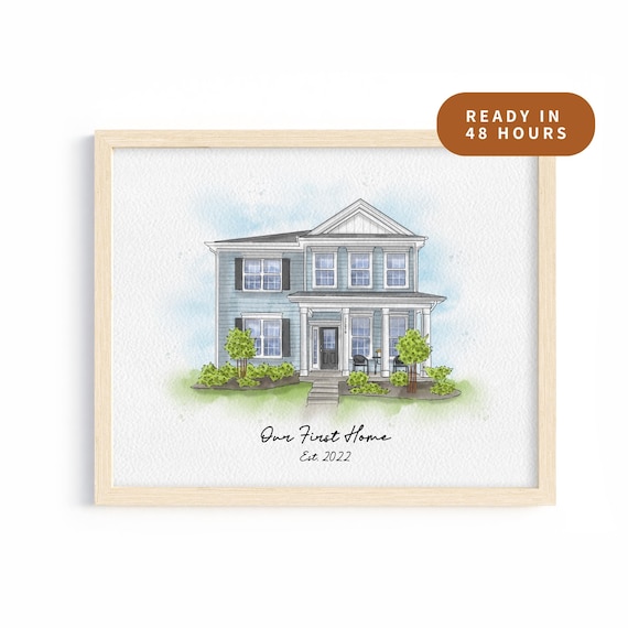 Custom Watercolor Colonial House Portrait First Home Gift Poster