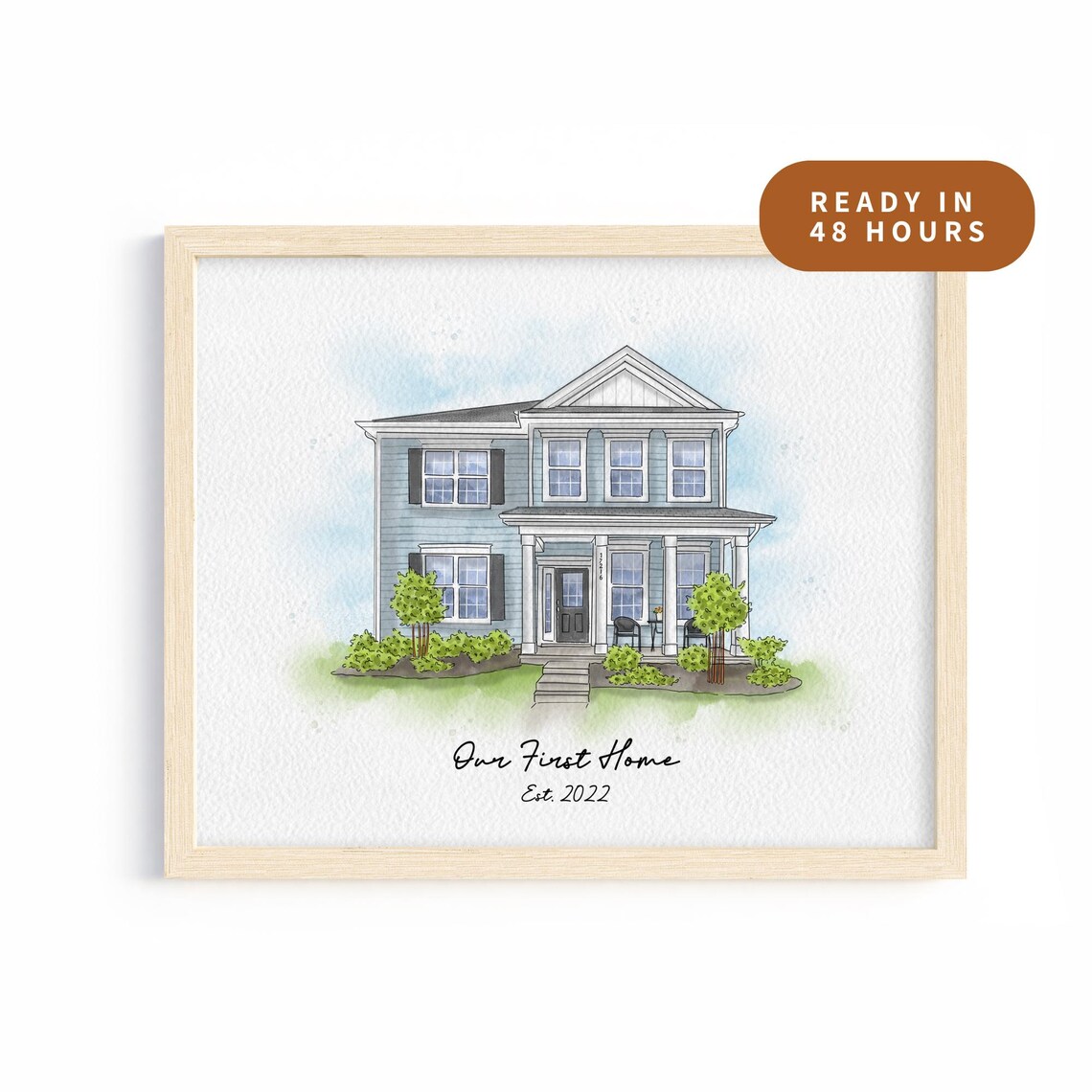 Custom Watercolor Colonial House Portrait First Home Gift Poster
