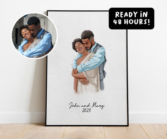 Valentine's Day Personalized Watercolor Couple Portrait