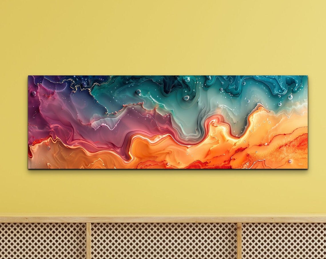 Calming Fluid Wave Abstract Teal Pink Orange Flow Art Poster