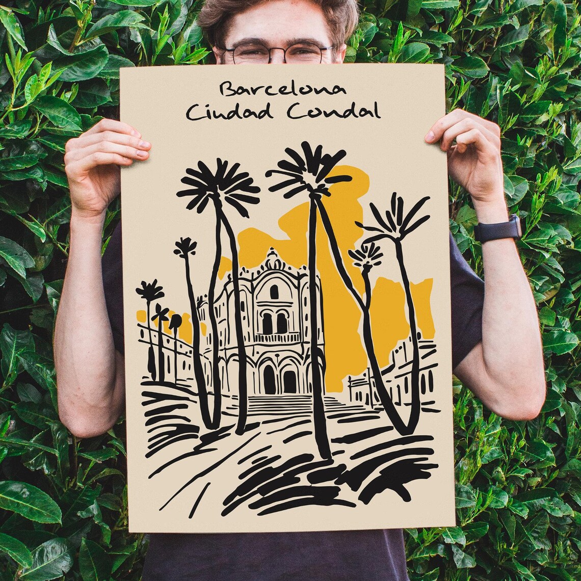 Barcelona Ciudad Condal Cathedral Palm Trees Spain Travel Poster