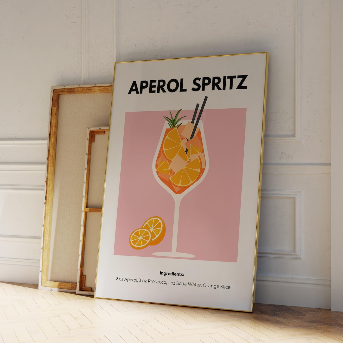 Aperol Spritz Retro Cocktail Print, Bar Cart Decor