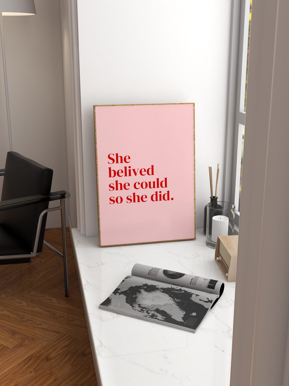 She Believed She Could So She Did Pink Motivational Quote Wall Art - Image 5