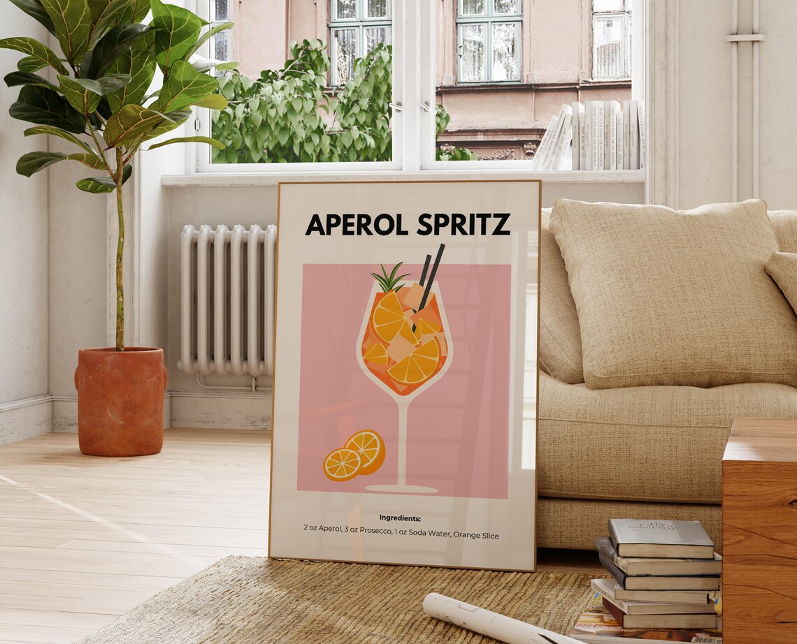 Aperol Spritz Retro Cocktail Print, Bar Cart Decor - Image 5