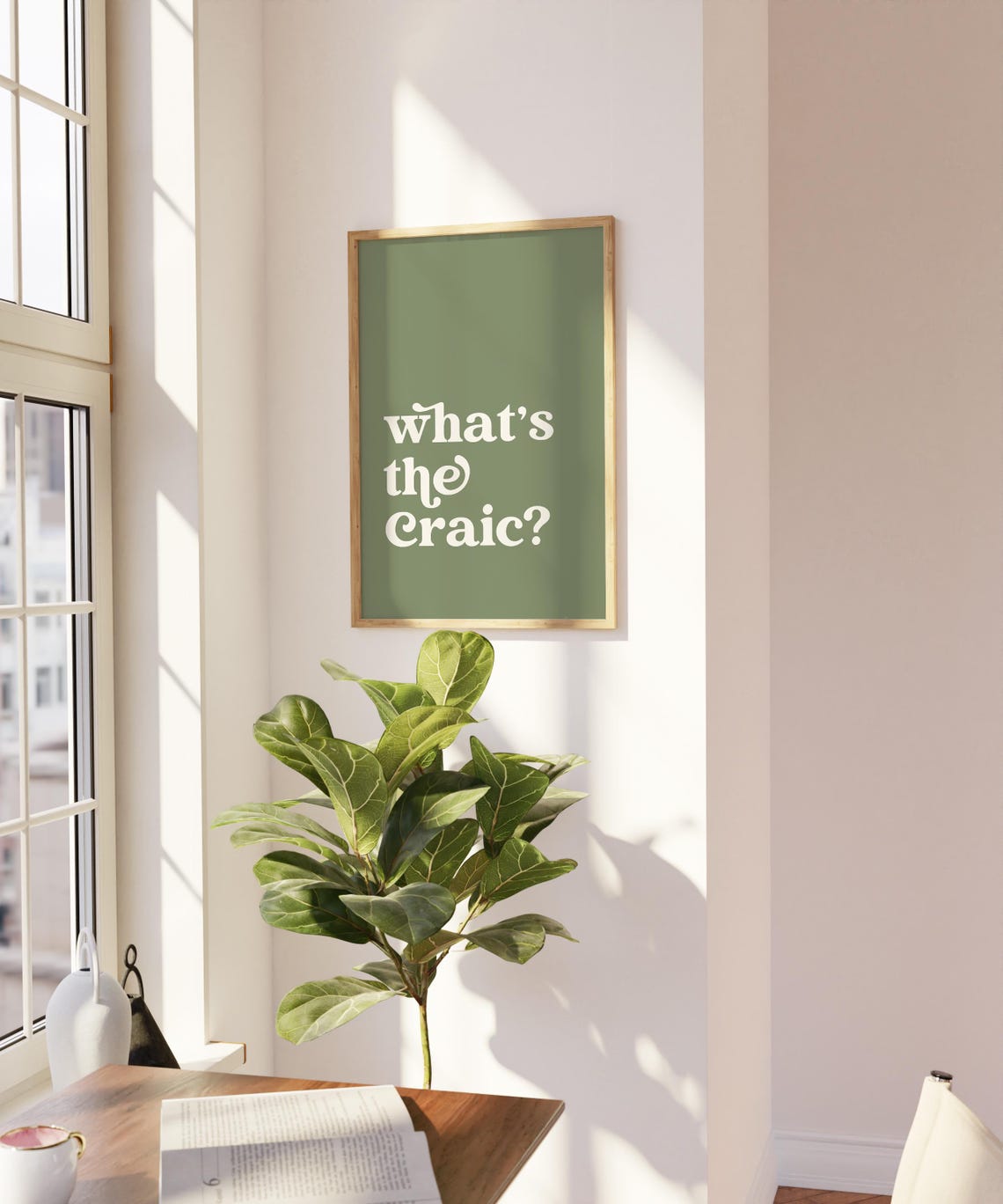 Whats The Craic Olive Green Irish Saying Typography Quote Poster - Image 3