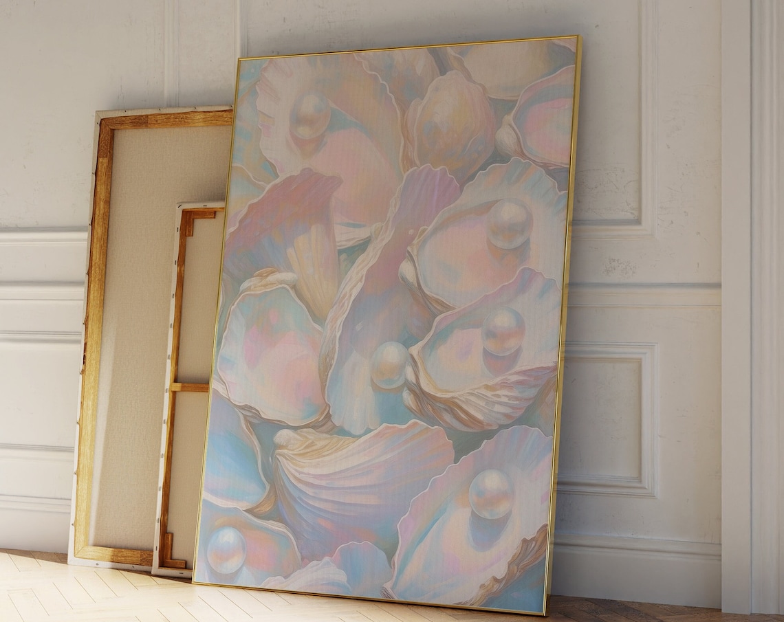 Colorful Pastel Oyster Shell With Pearls Art Print