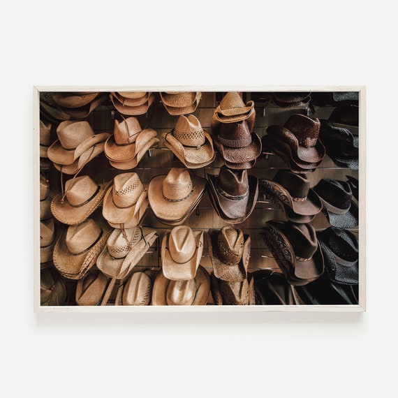 Wall Of Cowboy Hats Rustic Hat Print Straw Art Photography Western Home Decor Photo
