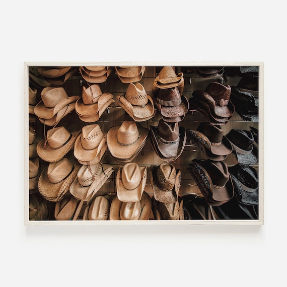 Wall of Vintage Cowboy Hats Rustic Western Photography Print