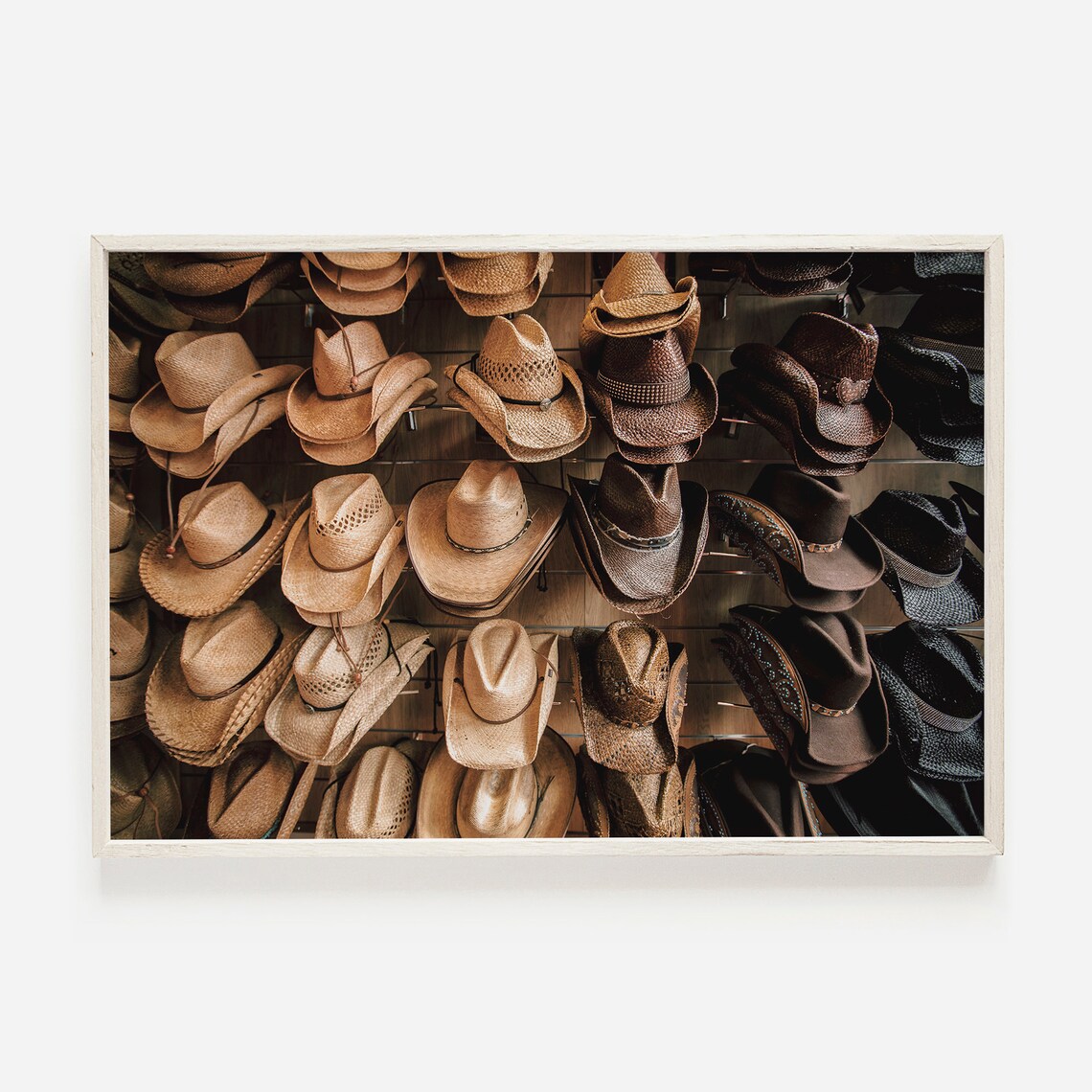 Wall of Vintage Cowboy Hats Rustic Western Photography Print