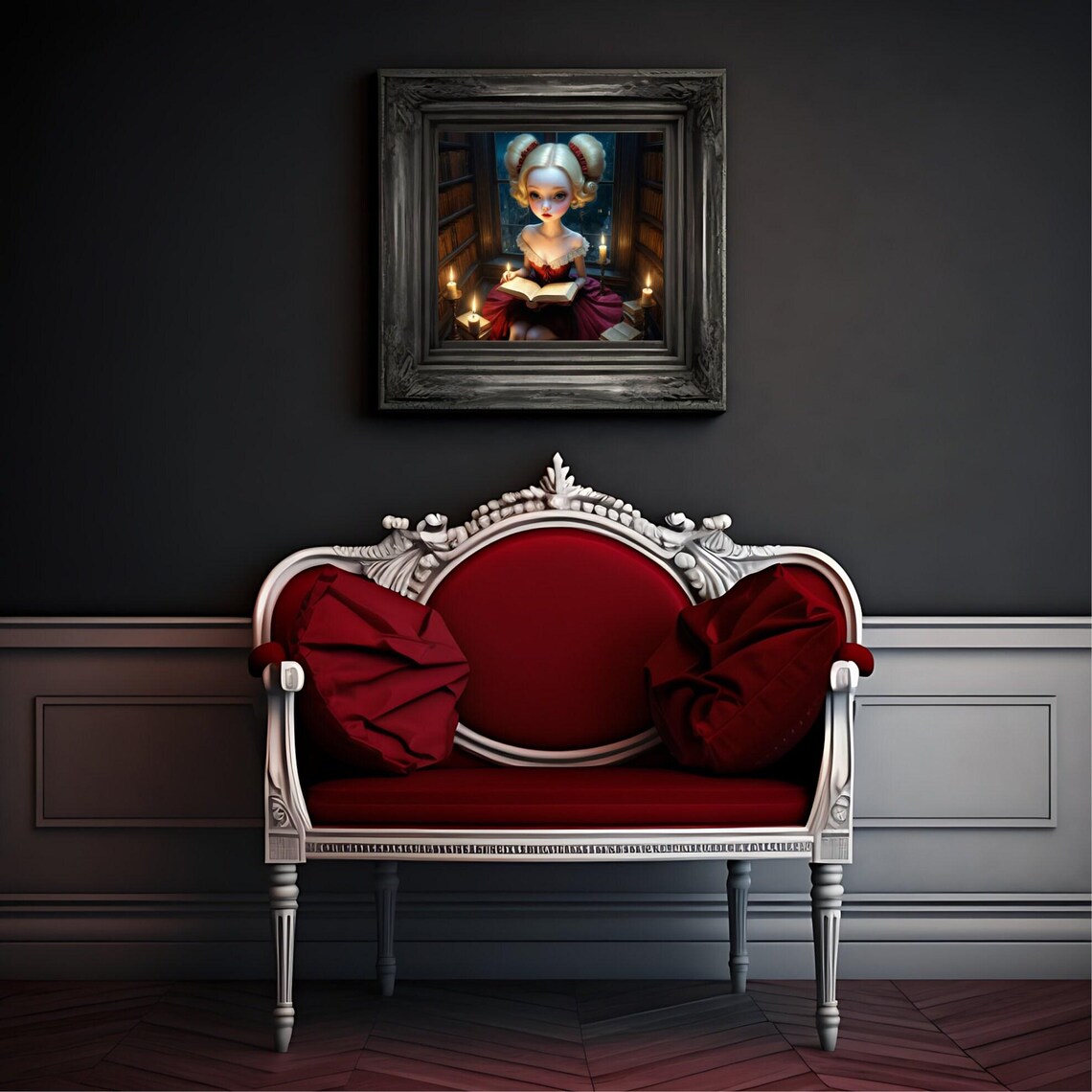 Gothic Girl Reading Candlelit Library Night Victorian Dark Academia Poster - Image 2