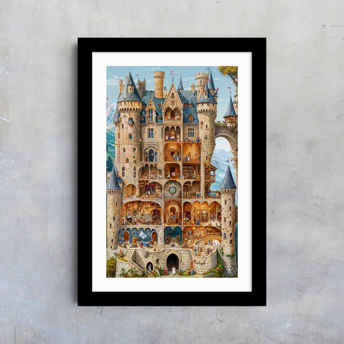 Enchanted Castle Cutaway Detailed Fantasy Fortress Interior Poster - Image 4