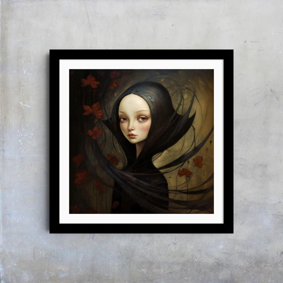 Surreal Gothic Vampire Wall Art Dark Fantasy Print Young Vampire With Swirling Hair Gothic Horror Portrait Creepy Cute Poster