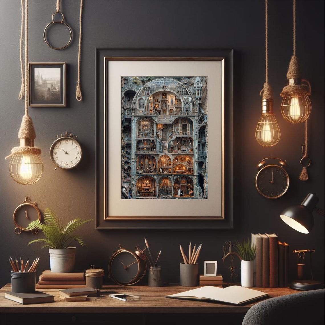 Gothic Haunted Mansion Cutaway Ornate Dollhouse Interior Art Poster - Image 3