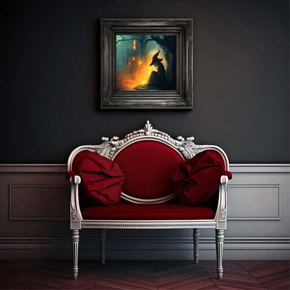 Dark Witch Forest Glowing Haunted Woods Lanterns Gothic Fantasy Art Poster