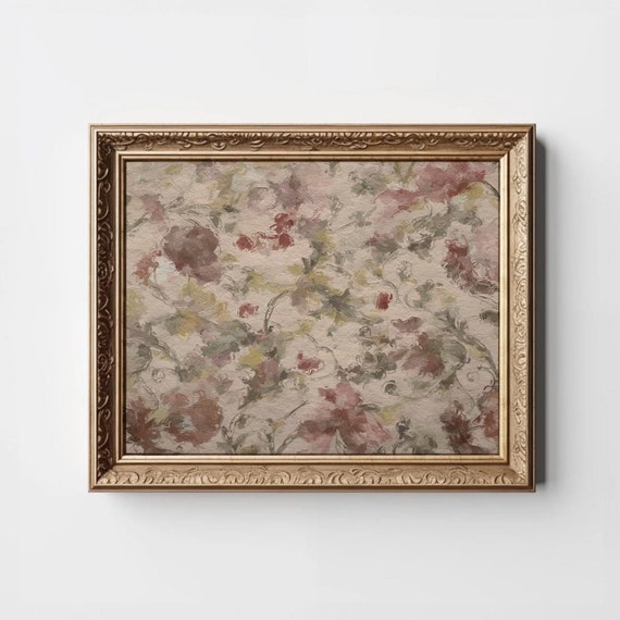 Floral Abstract Print Moody Flower Neutral Art Beige Painting Modern Organic Decor Horizontal Wall Vintage Muted Pattern