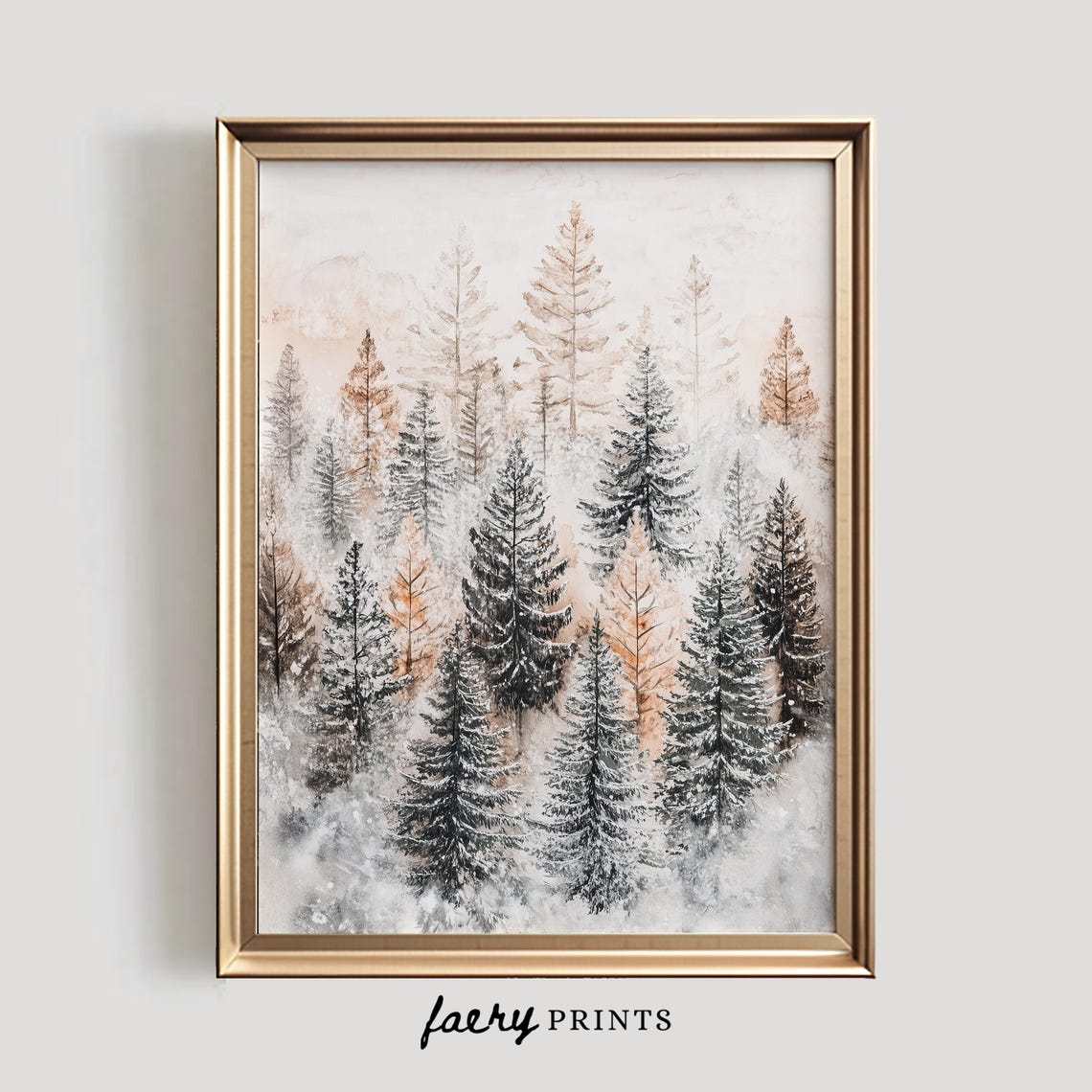 Snowy Pine Forest Watercolor Trees Neutral Winter Nature Poster - Image 5