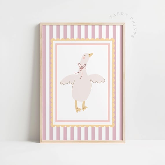 Pink Goose Wings Spread Scalloped Nursery Girls Room Art Poster