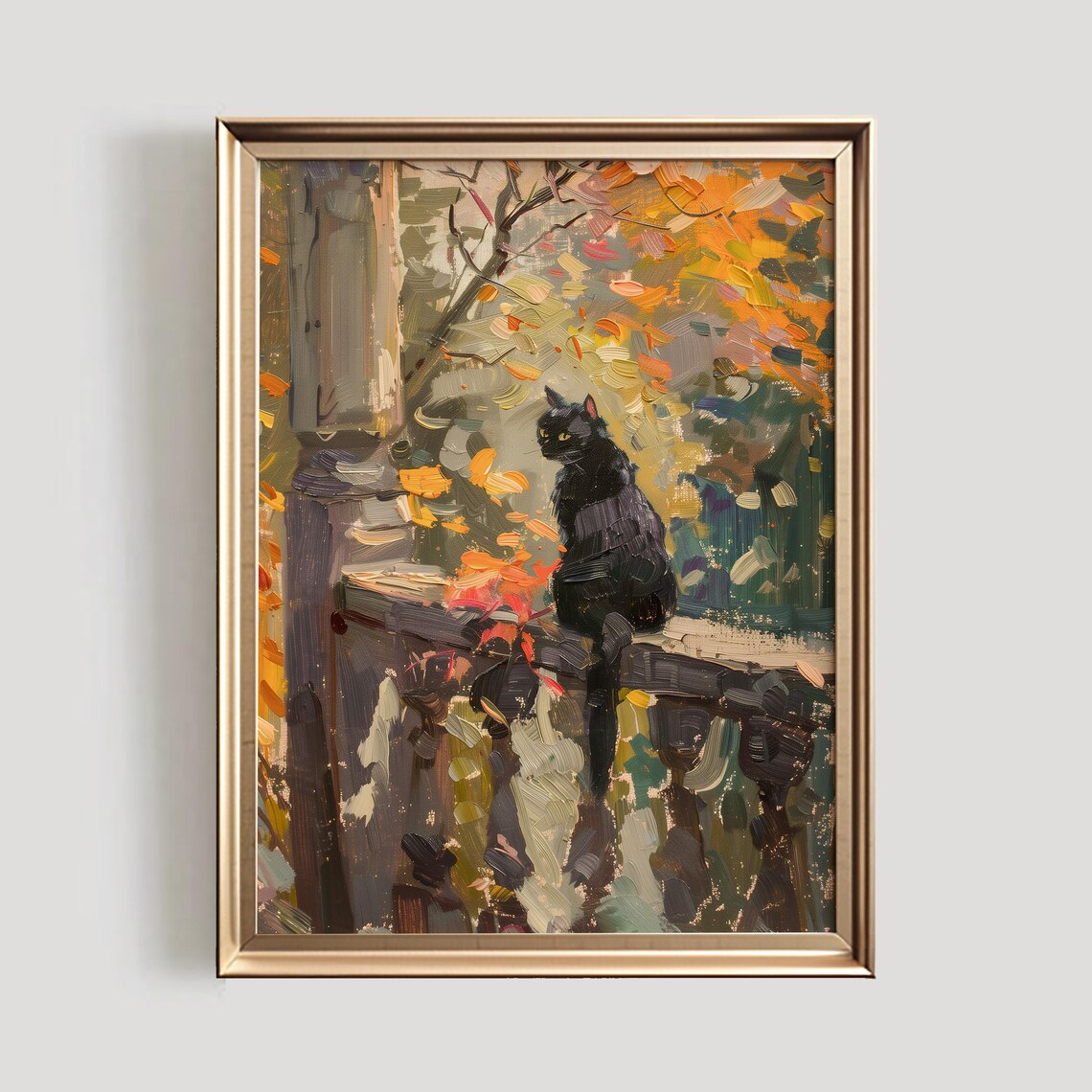 Rustic Fall Cat Print, Vintage Autumn Decor